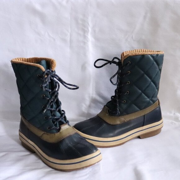 Call It Spring Women's Sz 7.5 Blue/Tan Eraude Winter Lace Up Quilted Snow Boots - Picture 1 of 12